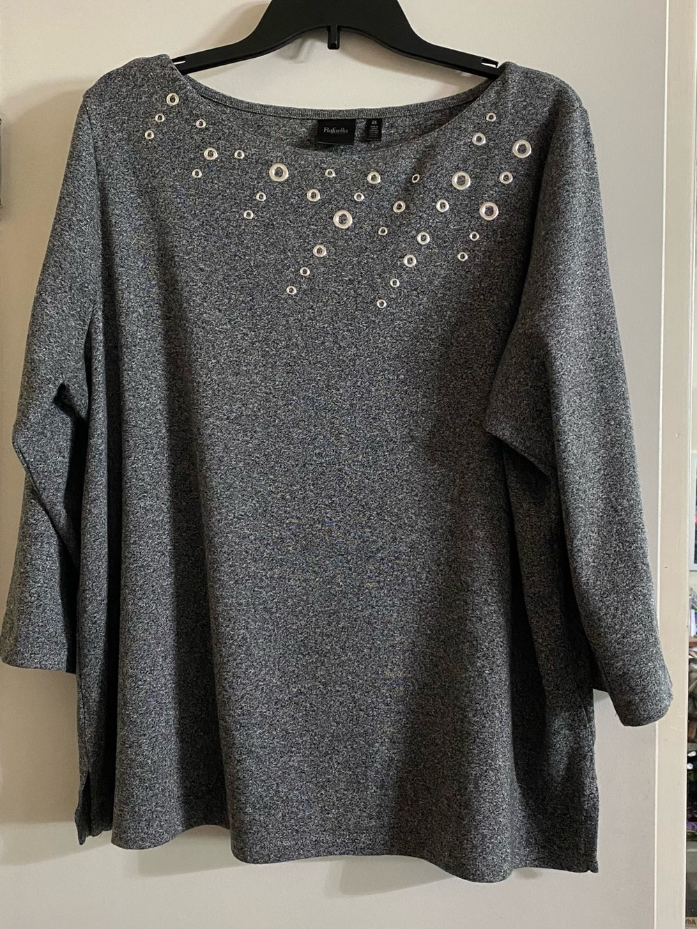 Rafaella Dark Gray Eyelet-Embellished Boatneck Top